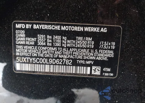 2020 BMW X3 xDrive30I z USA, uszkodzony, nr VIN 5UXTY5C00L9D62782